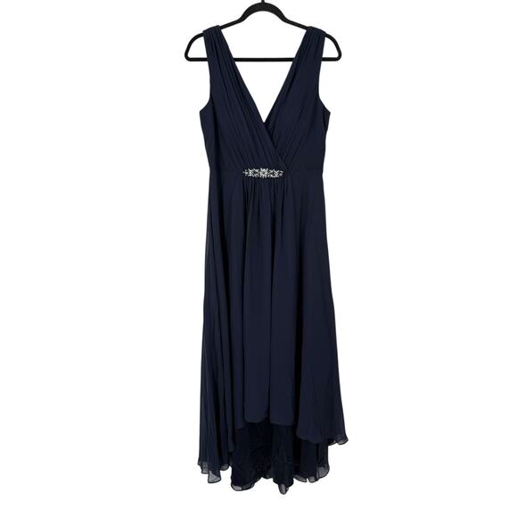 Eliza J Embellished high low chiffon dress gown blue size 10 - Picture 2 of 5